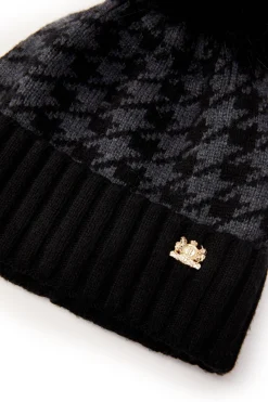 Hot Heritage Bobble Hat (Grey Houndstooth) Women Hats & Headbands|Hats & Headbands
