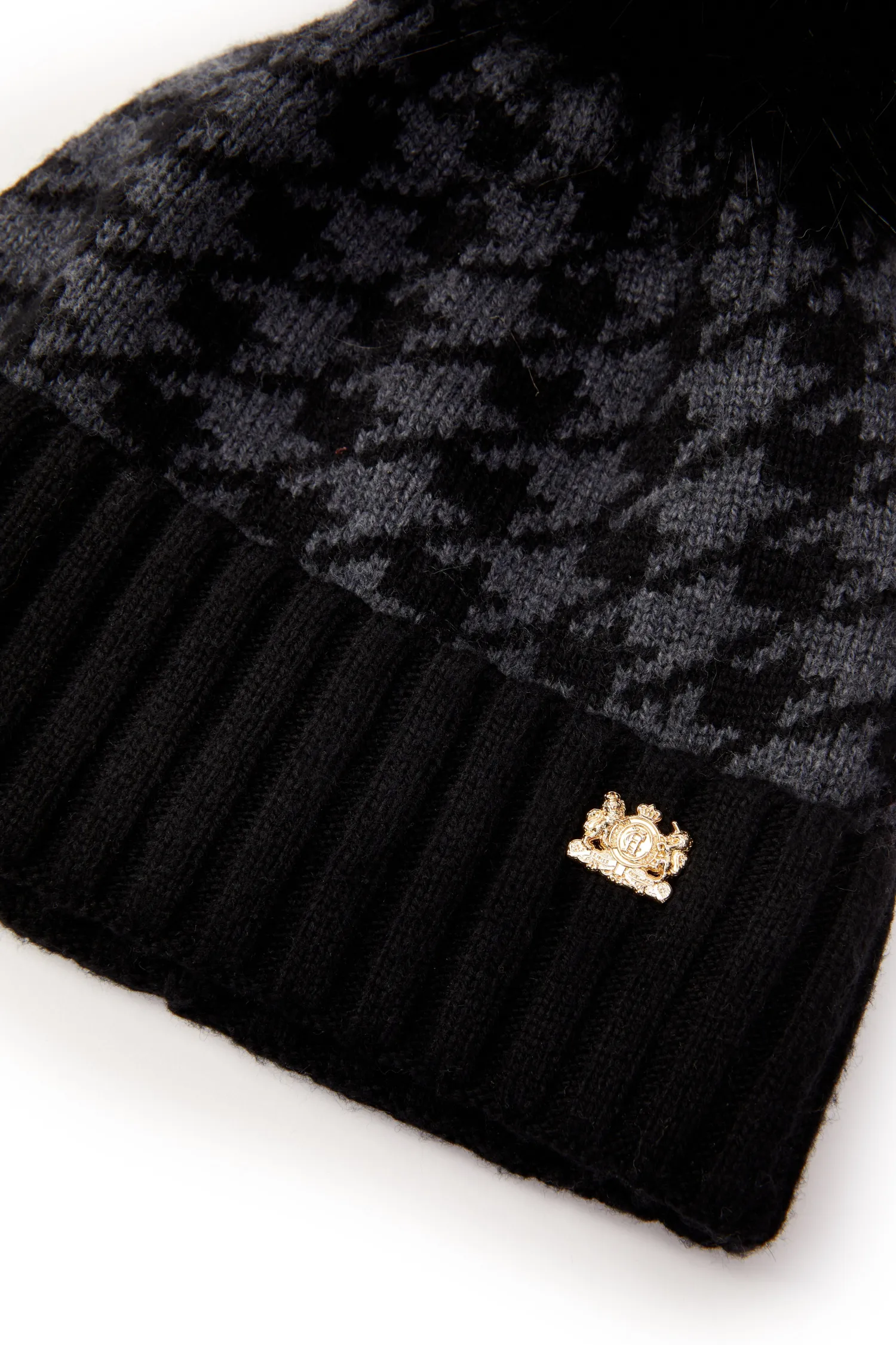 Hot Heritage Bobble Hat (Grey Houndstooth) Women Hats & Headbands|Hats & Headbands