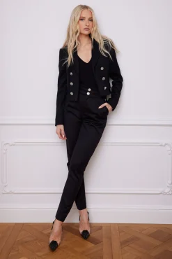 New High Waisted Peg Trouser (Black Barathea Silver) Women Trousers|Tailoring