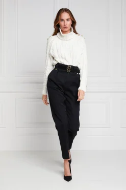 Clearance High Waisted Peg Trouser (Black Barathea) Women Trousers|Tailoring