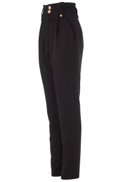 Clearance High Waisted Peg Trouser (Black Barathea) Women Trousers|Tailoring
