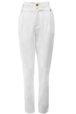 Fashion High Waisted Peg Trouser (Oyster Linen) Women Trousers|Tailoring
