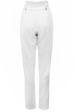 Fashion High Waisted Peg Trouser (Oyster Linen) Women Trousers|Tailoring