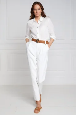Fashion High Waisted Peg Trouser (Oyster Linen) Women Trousers|Tailoring