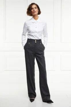 Fashion High Waisted Straight Trouser (Charcoal Pinstripe) Women Trousers|Tailoring