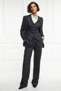 Fashion High Waisted Straight Trouser (Charcoal Pinstripe) Women Trousers|Tailoring
