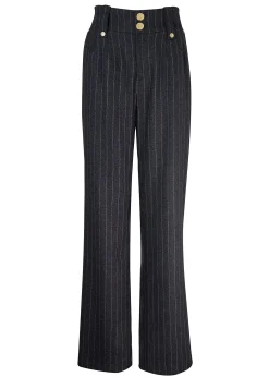 Fashion High Waisted Straight Trouser (Charcoal Pinstripe) Women Trousers|Tailoring