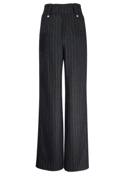 Fashion High Waisted Straight Trouser (Charcoal Pinstripe) Women Trousers|Tailoring