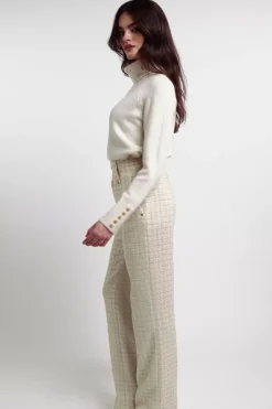 Outlet High Waisted Straight Trouser (Ivory Sparkle Tweed) Women Trousers|Tailoring