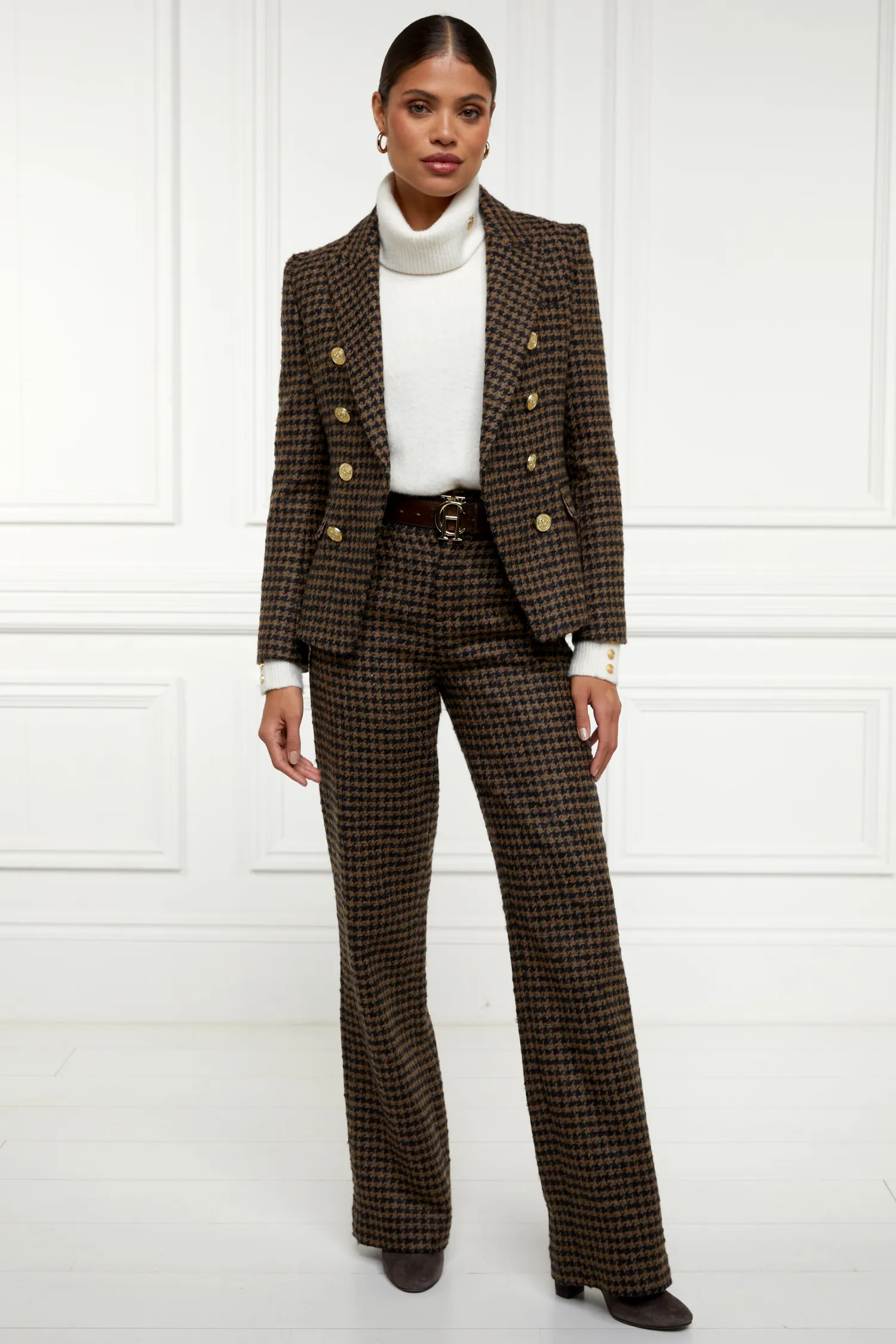 Discount High Waisted Straight Trouser (Chocolate Houndstooth) Women Trousers|Tailoring