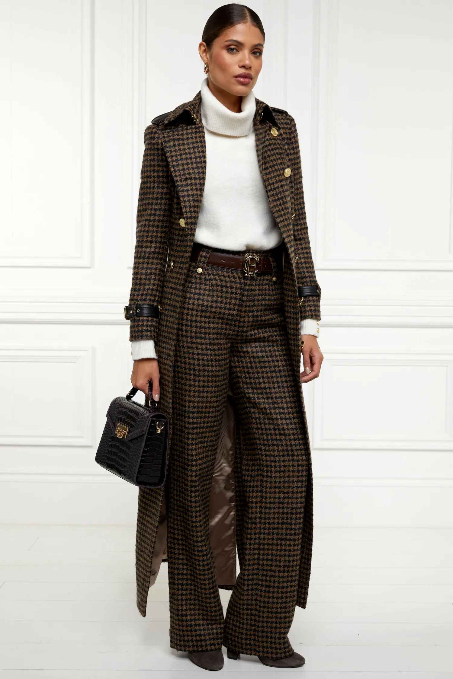 Discount High Waisted Straight Trouser (Chocolate Houndstooth) Women Trousers|Tailoring