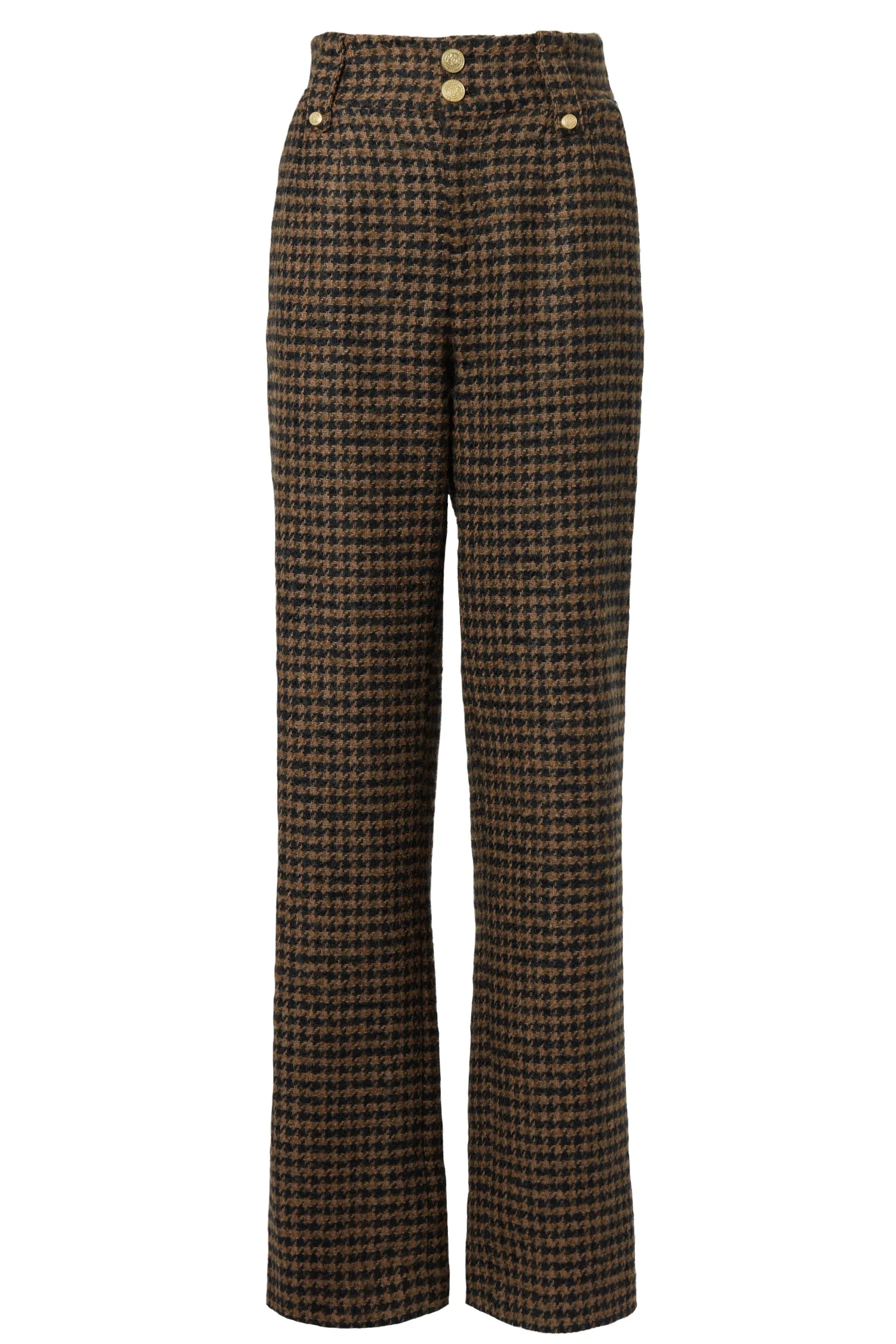 Discount High Waisted Straight Trouser (Chocolate Houndstooth) Women Trousers|Tailoring