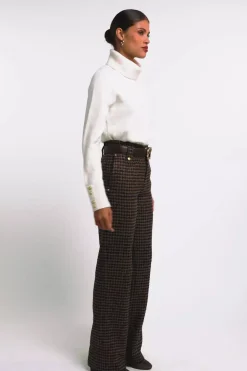 Discount High Waisted Straight Trouser (Chocolate Houndstooth) Women Trousers|Tailoring