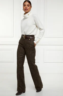 Discount High Waisted Straight Trouser (Chocolate Houndstooth) Women Trousers|Tailoring