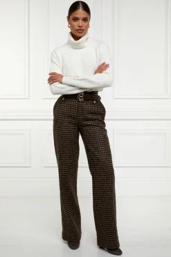Discount High Waisted Straight Trouser (Chocolate Houndstooth) Women Trousers|Tailoring