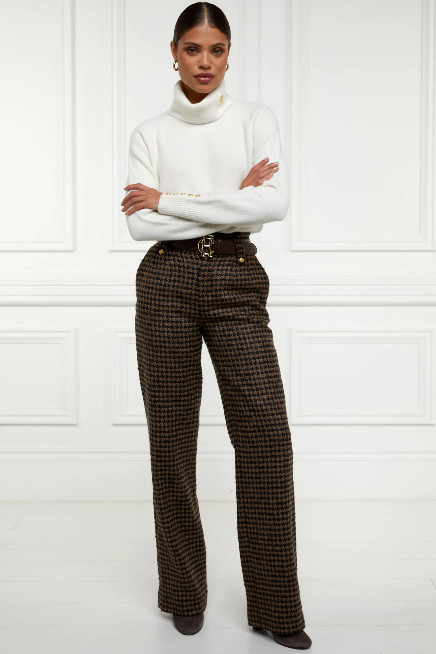 Discount High Waisted Straight Trouser (Chocolate Houndstooth) Women Trousers|Tailoring