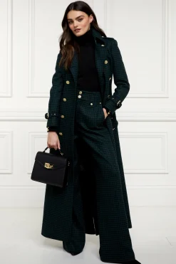 Clearance High Waisted Straight Trouser (Emerald Houndstooth) Women Trousers|Tailoring