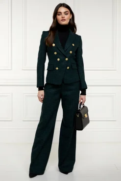 Clearance High Waisted Straight Trouser (Emerald Houndstooth) Women Trousers|Tailoring