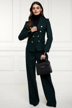 Clearance High Waisted Straight Trouser (Emerald Houndstooth) Women Trousers|Tailoring