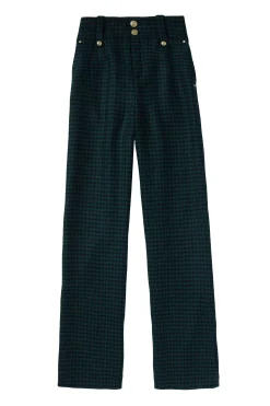 Clearance High Waisted Straight Trouser (Emerald Houndstooth) Women Trousers|Tailoring