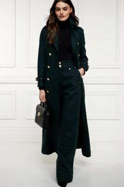 Clearance High Waisted Straight Trouser (Emerald Houndstooth) Women Trousers|Tailoring