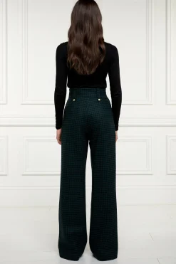 Clearance High Waisted Straight Trouser (Emerald Houndstooth) Women Trousers|Tailoring