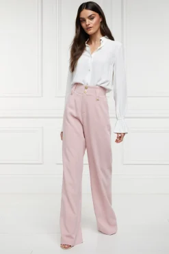New High Waisted Straight Trouser (Pink Linen) Women Trousers|Tailoring