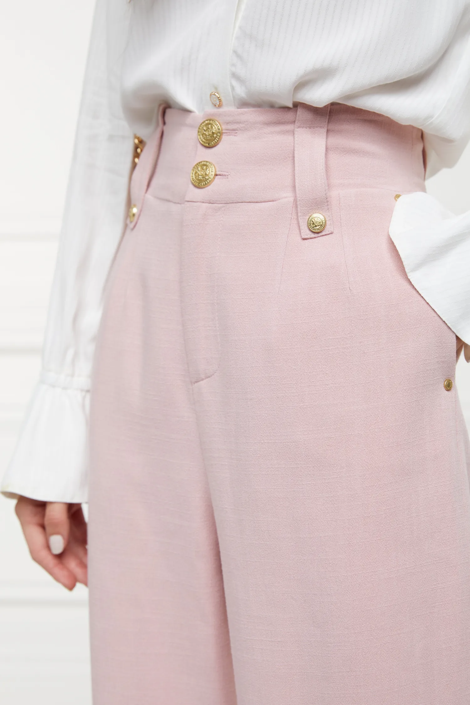 New High Waisted Straight Trouser (Pink Linen) Women Trousers|Tailoring