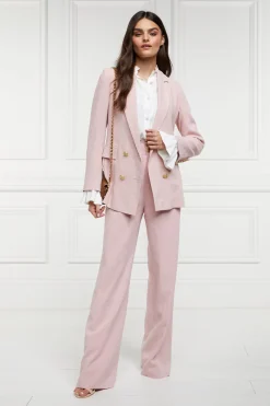 New High Waisted Straight Trouser (Pink Linen) Women Trousers|Tailoring