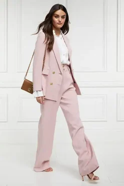 New High Waisted Straight Trouser (Pink Linen) Women Trousers|Tailoring
