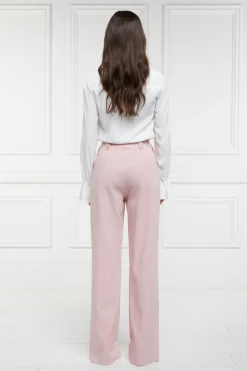 New High Waisted Straight Trouser (Pink Linen) Women Trousers|Tailoring