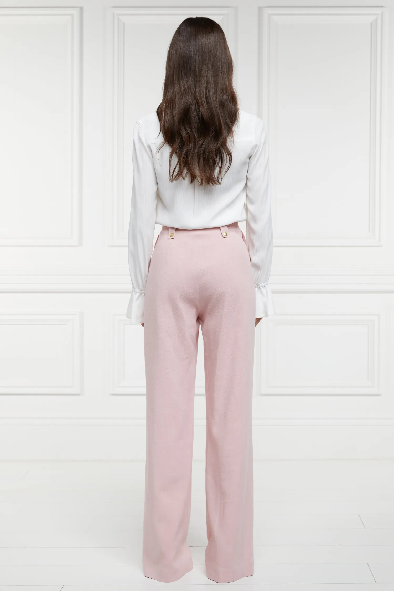 New High Waisted Straight Trouser (Pink Linen) Women Trousers|Tailoring