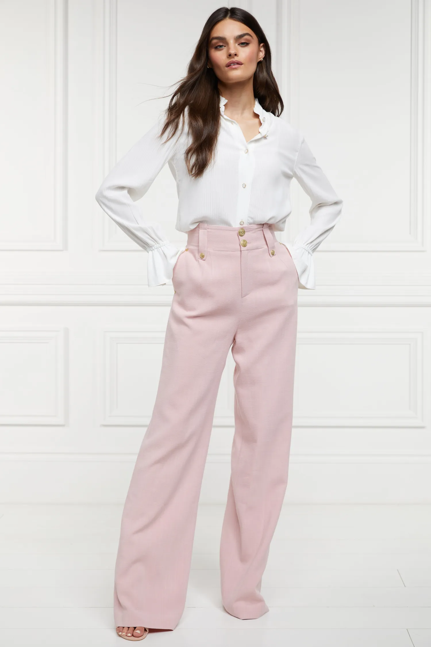 New High Waisted Straight Trouser (Pink Linen) Women Trousers|Tailoring