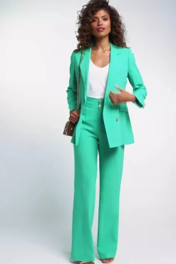 Fashion High Waisted Straight Trouser (Jade Linen) Women Trousers|Tailoring