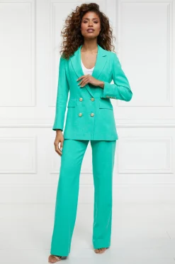 Fashion High Waisted Straight Trouser (Jade Linen) Women Trousers|Tailoring