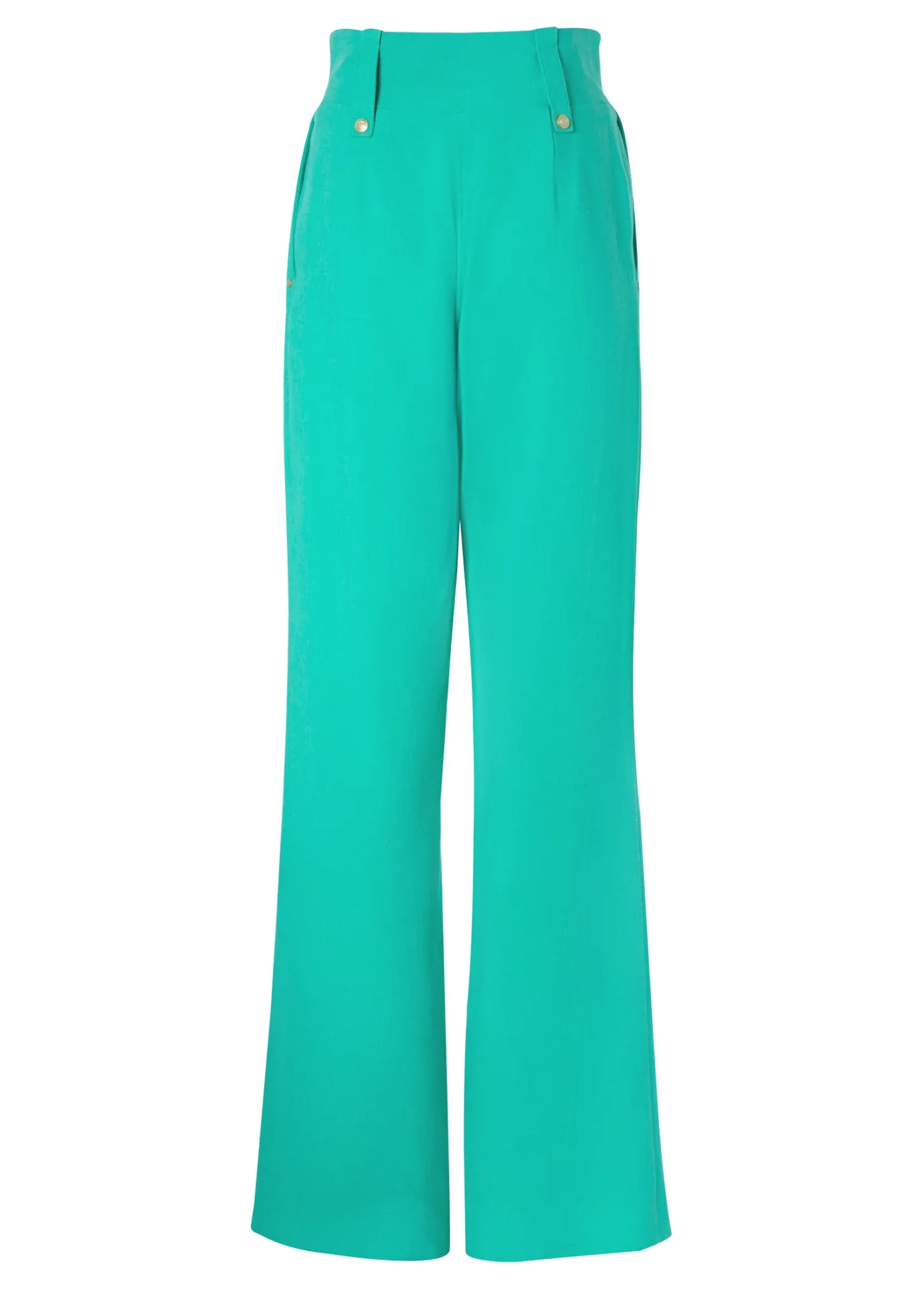 Fashion High Waisted Straight Trouser (Jade Linen) Women Trousers|Tailoring