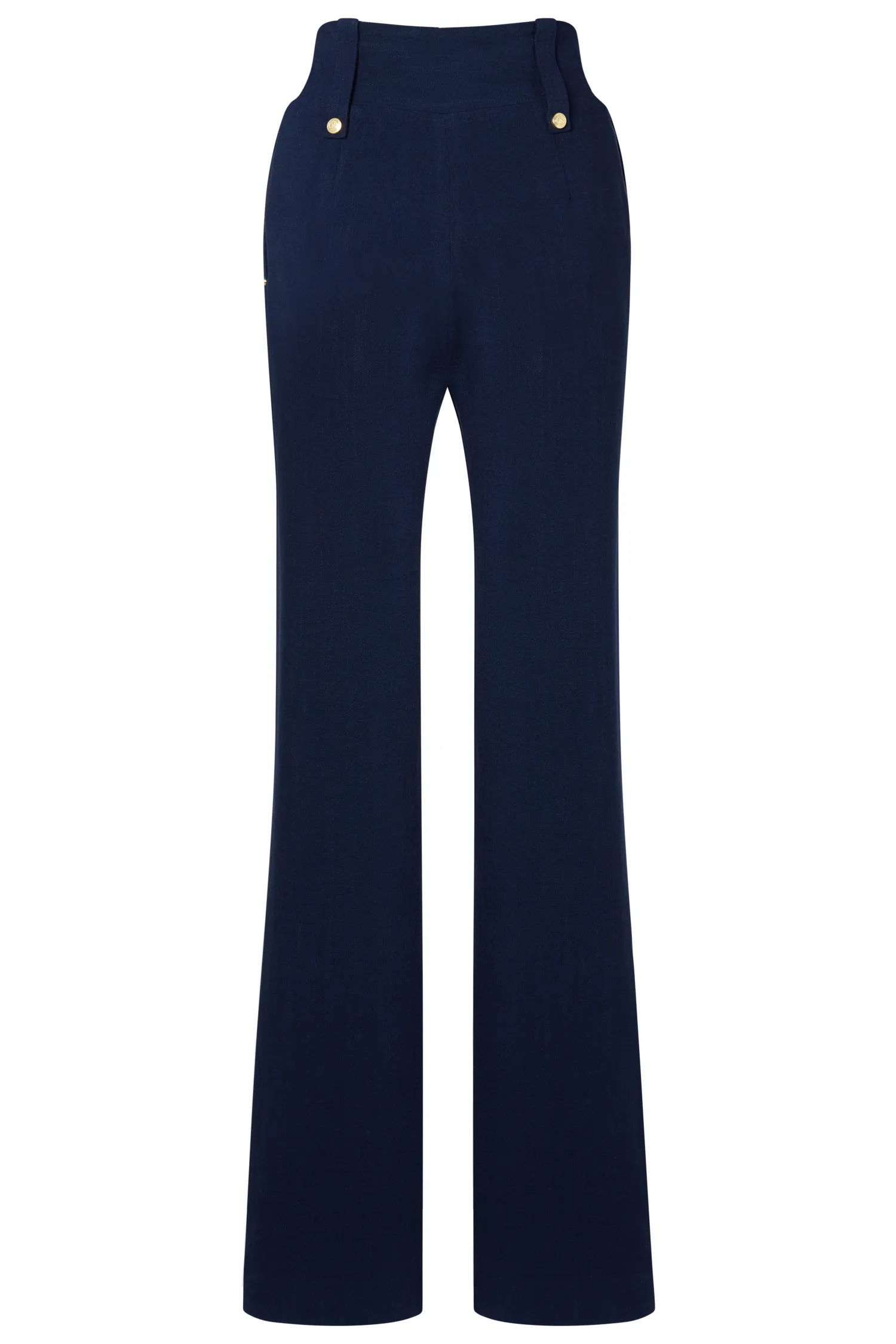 Outlet High Waisted Straight Trouser (Navy Linen) Women Trousers|Tailoring
