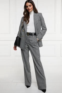 Clearance High Waisted Straight Trouser (Black & White Puppy Tooth) Women Trousers|Tailoring