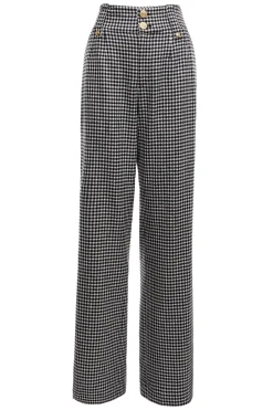 Clearance High Waisted Straight Trouser (Black & White Puppy Tooth) Women Trousers|Tailoring
