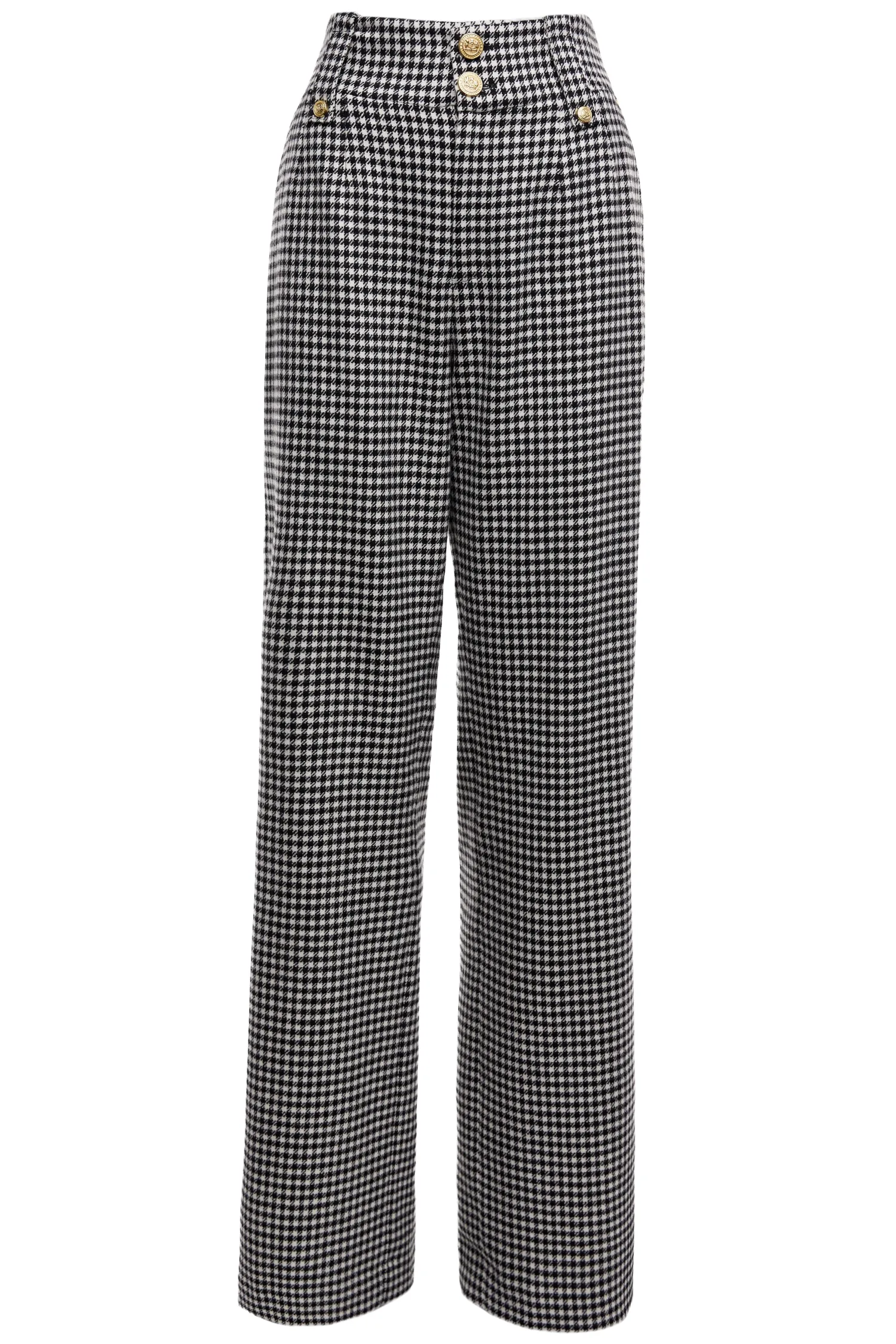 Clearance High Waisted Straight Trouser (Black & White Puppy Tooth) Women Trousers|Tailoring