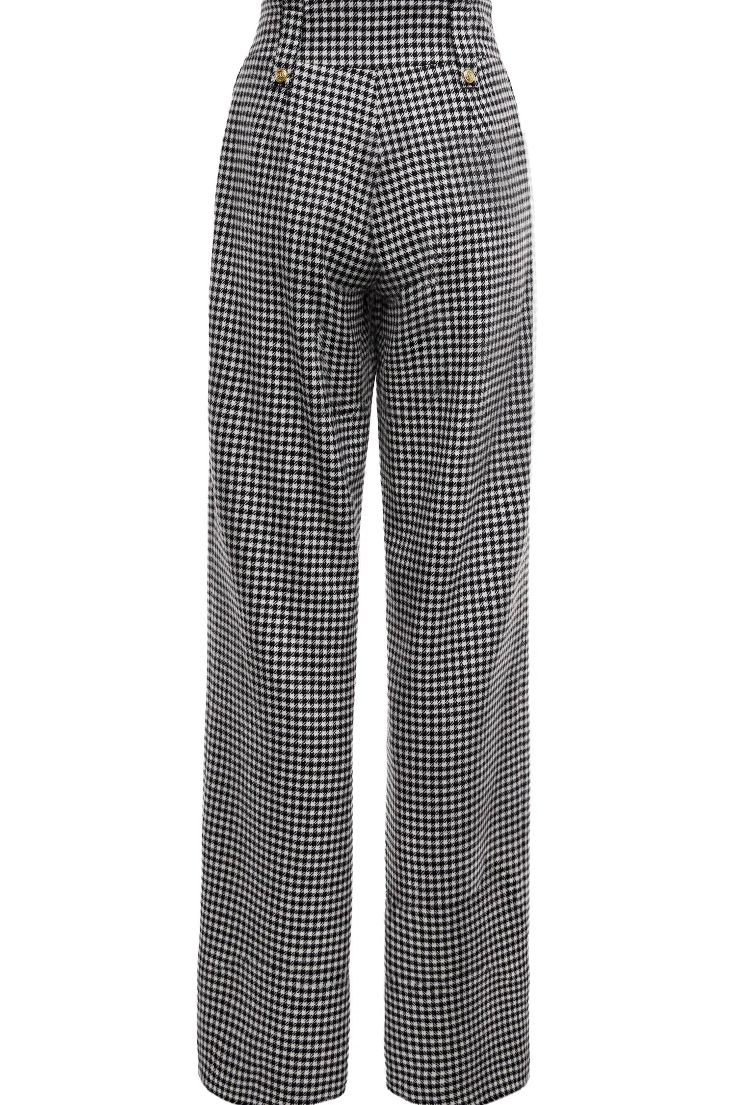 Clearance High Waisted Straight Trouser (Black & White Puppy Tooth) Women Trousers|Tailoring
