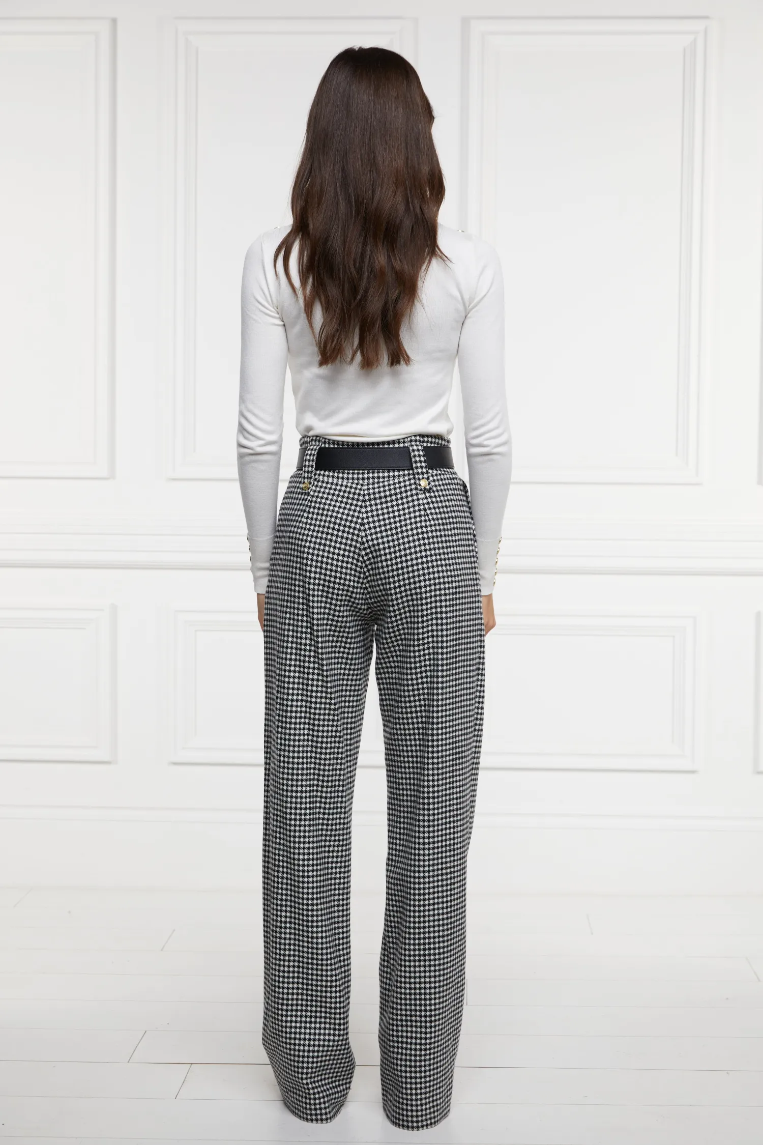 Clearance High Waisted Straight Trouser (Black & White Puppy Tooth) Women Trousers|Tailoring