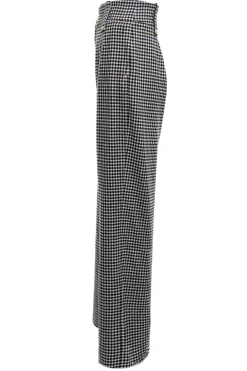 Clearance High Waisted Straight Trouser (Black & White Puppy Tooth) Women Trousers|Tailoring