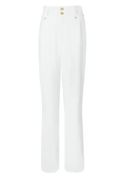 Online High Waisted Straight Trouser (Oyster Linen) Women Trousers|Tailoring
