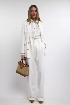 Online High Waisted Straight Trouser (Oyster Linen) Women Trousers|Tailoring
