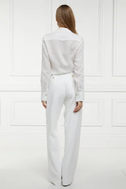 Online High Waisted Straight Trouser (Oyster Linen) Women Trousers|Tailoring