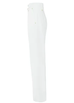 Online High Waisted Straight Trouser (Oyster Linen) Women Trousers|Tailoring
