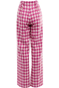Sale High Waisted Straight Trouser (Hot Pink Large Scale Houndstooth) Women Trousers|Tailoring