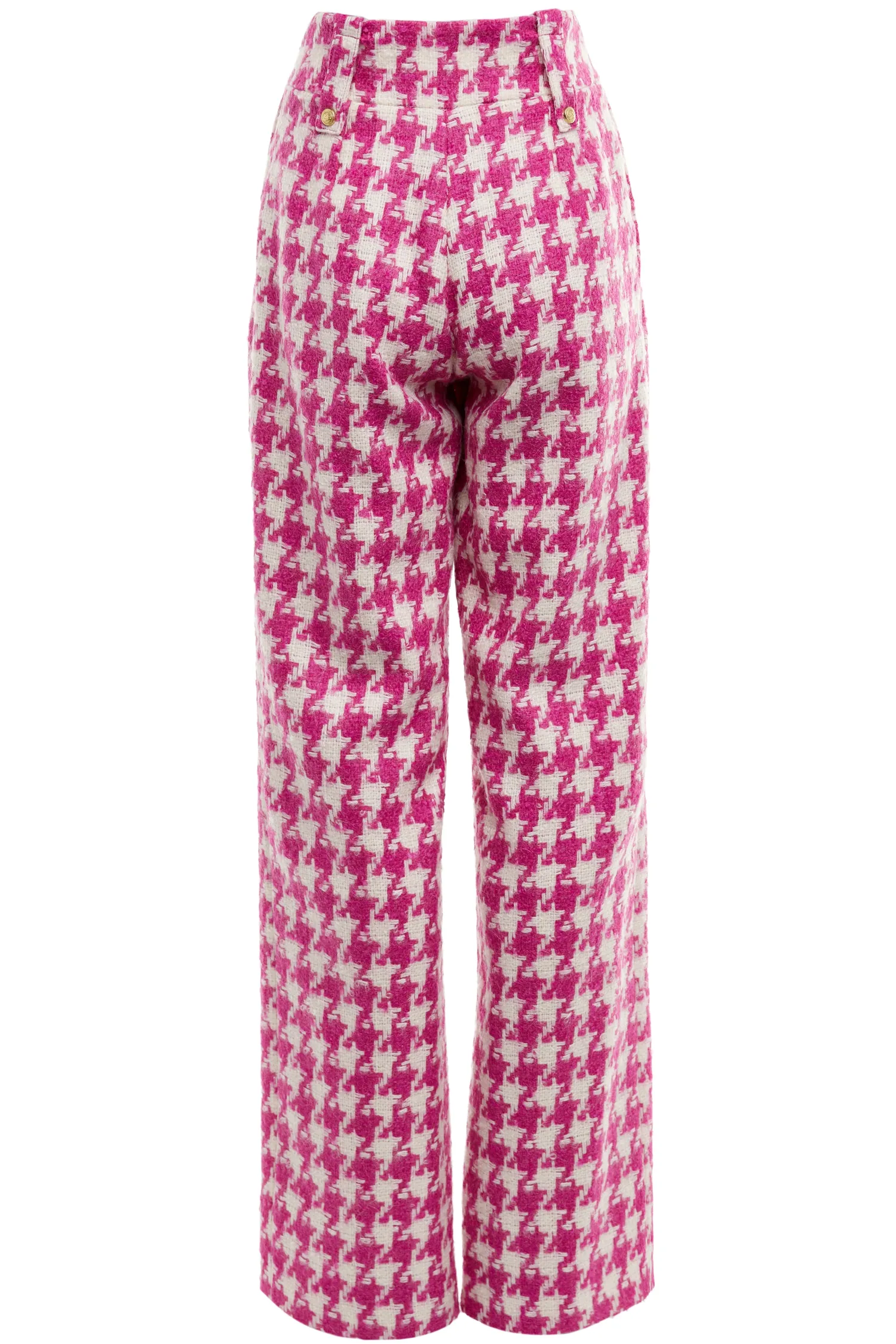 Sale High Waisted Straight Trouser (Hot Pink Large Scale Houndstooth) Women Trousers|Tailoring