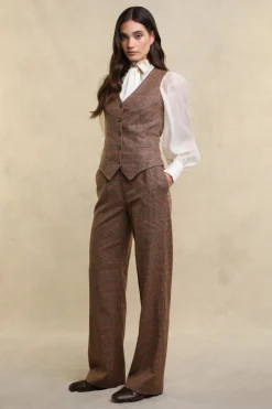Best High Waisted Straight Trouser (Clarence Check Merlot) Women Trousers|Tailoring